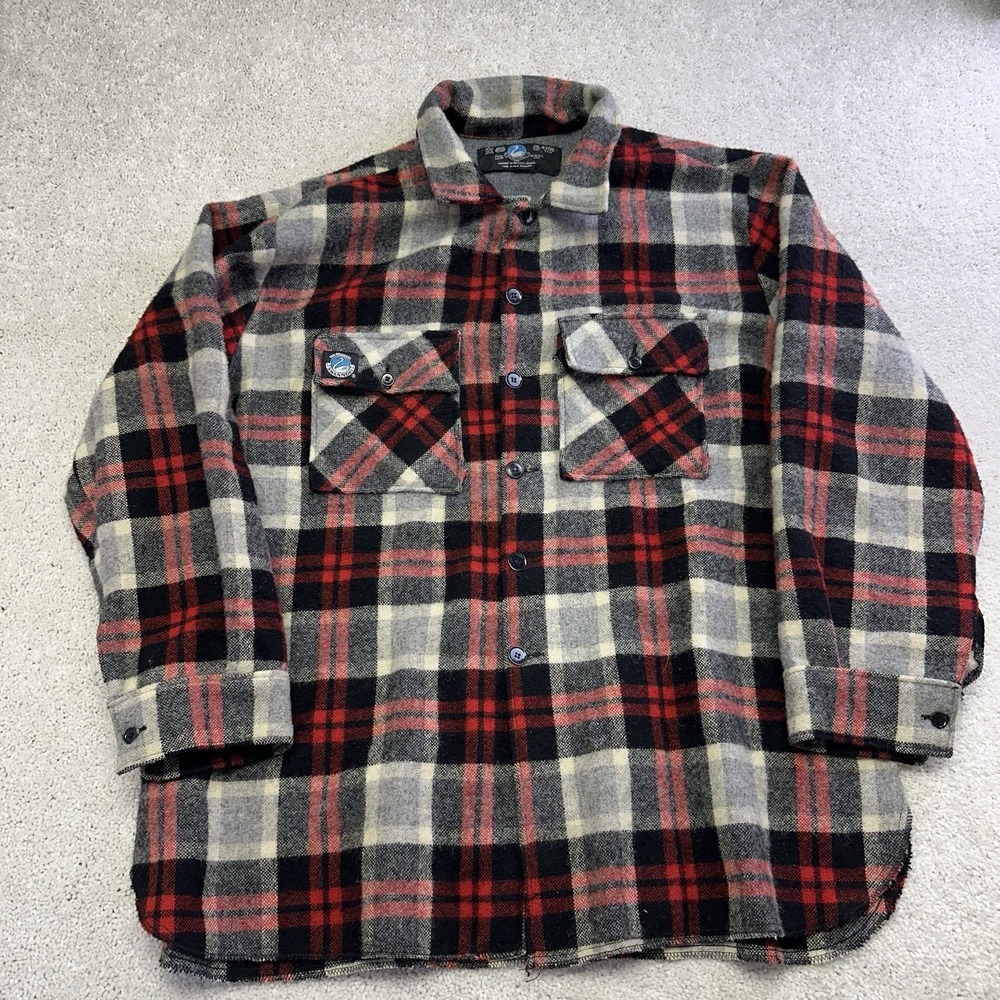 Vintage Swanndri Wool BUSH SHIRT Red Plaid Long Coat Jacket Mens 4XL
